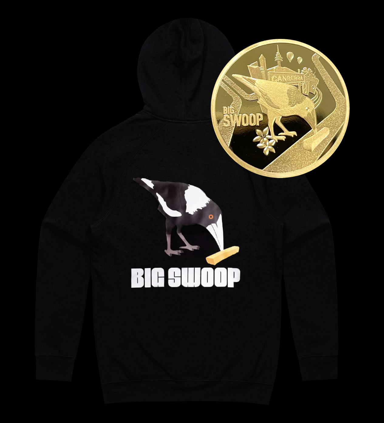 Pre-order Big Swoop Hoodie with Big Swoop $1 coin